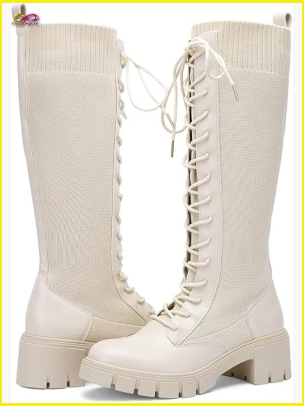 Knee High Combat Boots Chunky Platform Heel Lace Up Gothic Punk Work Boots